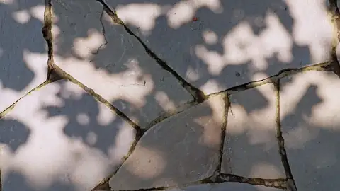 Natural flagstone joint pattern in dappled shade, the look a flagstone stamp imitates